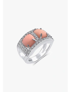 Bague PINK TWINS en or blanc 18K diamants et coraux roses.