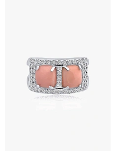 Bague PINK TWINS en or blanc 18K diamants et coraux roses. 2