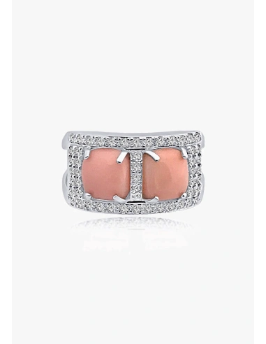 Bague PINK TWINS en or blanc 18K diamants et coraux roses.