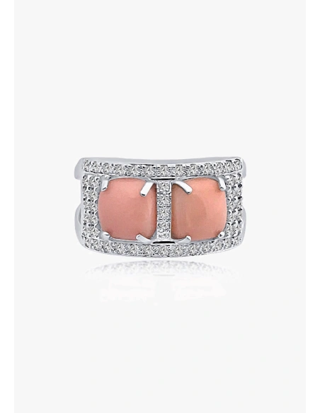 Bague PINK TWINS en or blanc 18K diamants et coraux roses.