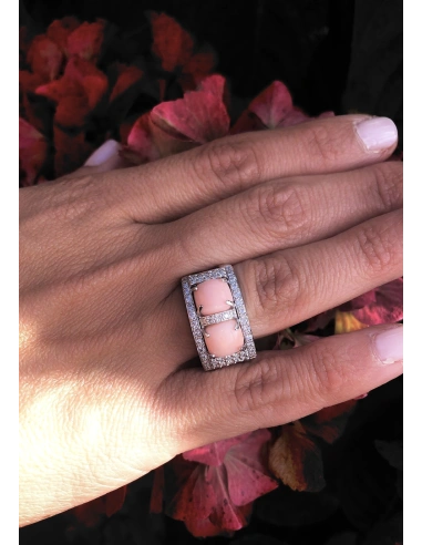 Bague PINK TWINS en or blanc 18K diamants et coraux roses.