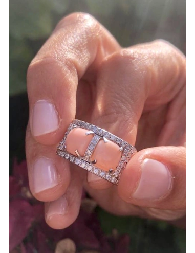 Bague PINK TWINS en or blanc 18K diamants et coraux roses.