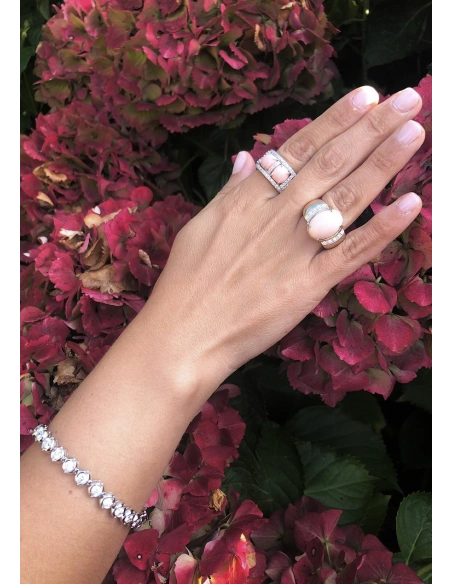 Bague PINK TWINS en or blanc 18K diamants et coraux roses.