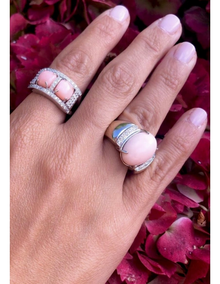 Bague PINK TWINS en or blanc 18K diamants et coraux roses.