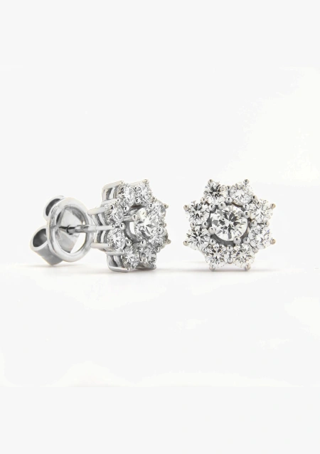 Boucles d'oreilles IRIA or blanc 18K et rosace de diamants.