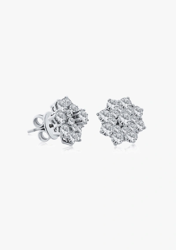 HORTENSIA 18K white gold earrings 3-tiered diamond big rosette earrings