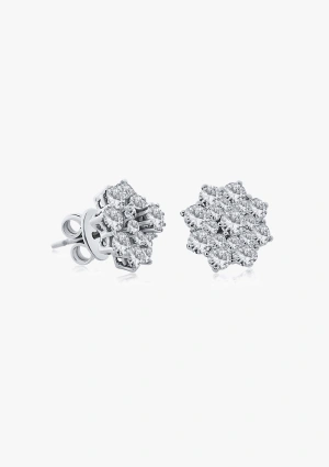 HORTENSIA 18K white gold diamonds 3 height rosette earrings.