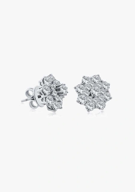 HORTENSIA 18K white gold diamonds 3 height rosette earrings.
