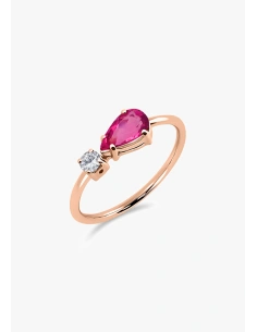 MIRAVELLE 18K rose gold ring with brilliant cut diamond and pear cut pink tourmaline
