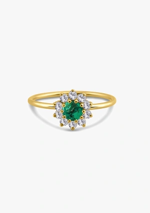 SISSI 18K yellow gold diamonds and emerald rosette ring. 2