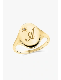 Bague OVAL SIGNET or jaune 18K et diamant taille brillant.