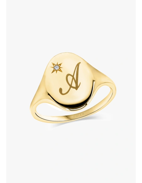 Anillo OVAL SIGNET en oro amarillo 18K y diamante|Anillos de Diamantes|Godiam Alta Joyería