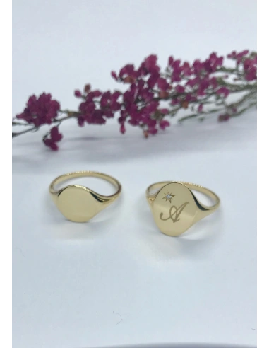 Anillo OVAL SIGNET en oro amarillo 18K y diamante|Anillos de Diamantes|Godiam Alta Joyería