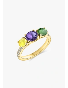 Bague TRIBECA or jaune 18K diamants iolite et tourmalines.
