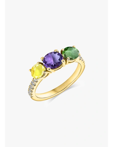 TRIBECA 18K yellow gold diamonds iolite tourmaline ring.