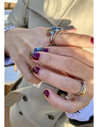 TRIBECA 18K yellow gold diamonds iolite tourmaline ring.
