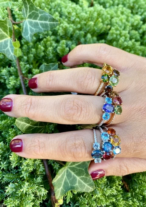 TRIBECA 18K yellow gold diamonds iolite tourmaline ring.