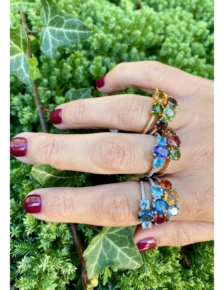 TRIBECA 18K yellow gold diamonds iolite tourmaline ring.