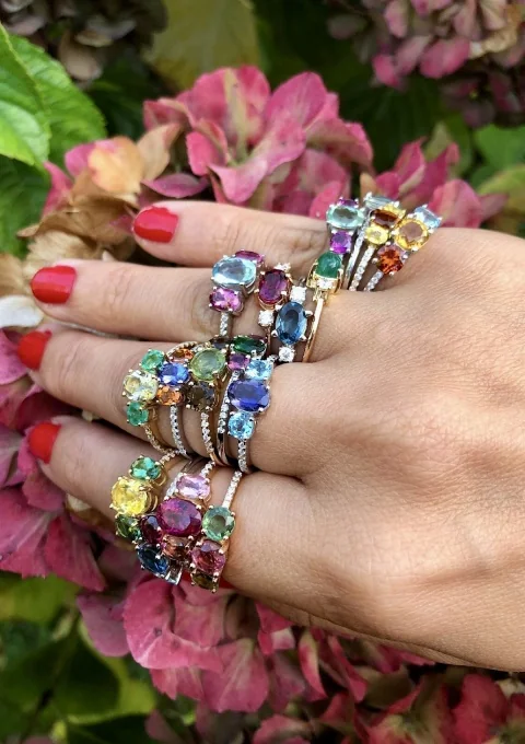 TRIBECA 18K yellow gold diamonds iolite tourmaline ring.