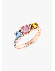 Bague TRIBECA or rose 18K diamants tourmaline aigue-marine.