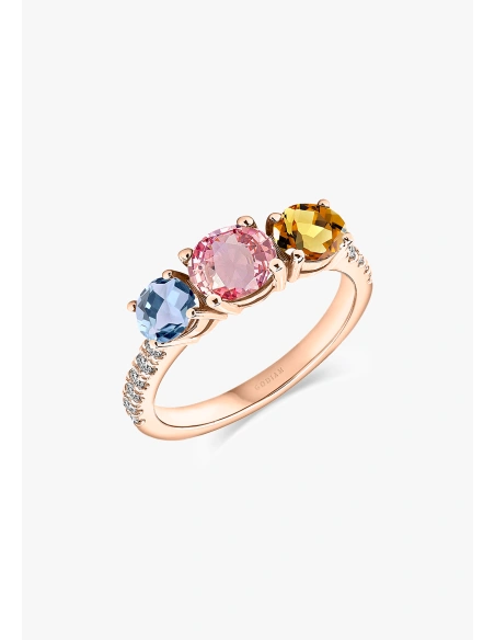 Bague TRIBECA or rose 18K diamants tourmaline aigue-marine.