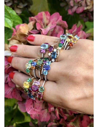 Bague TRIBECA or rose 18K diamants tourmaline aigue-marine.