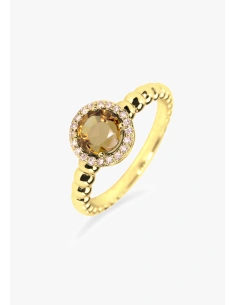 BURBUJAS 18K yellow gold diamonds and tourmaline halo ring.