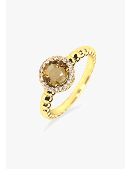BURBUJAS 18K yellow gold diamonds and tourmaline halo ring.