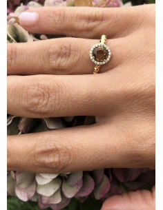 BURBUJAS 18K yellow gold diamonds and tourmaline halo ring. 2
