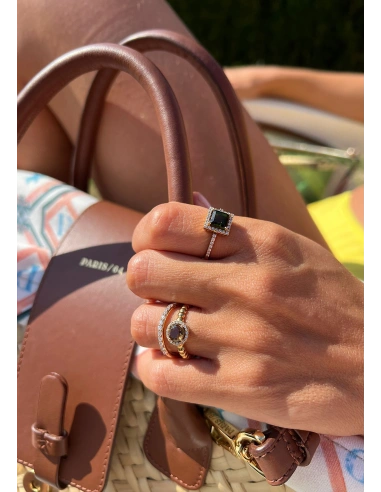 Bague BURBUJAS or jaune 18K halo de diamants et tourmaline.
