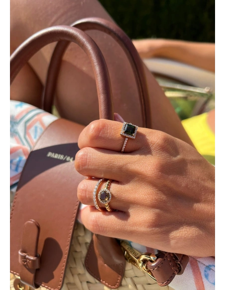 BURBUJAS 18K yellow gold diamonds and tourmaline halo ring.