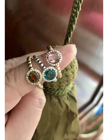 BURBUJAS 18K yellow gold diamonds and tourmaline halo ring.