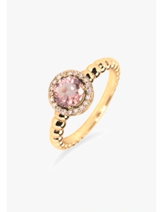 BURBUJAS 18K rose gold diamonds and tourmaline halo ring.