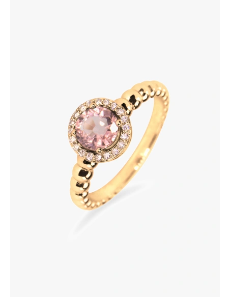 Anel BURBUJAS em ouro rosa 18K halo diamantes e turmalina.