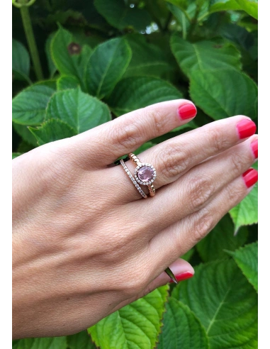 Anel BURBUJAS em ouro rosa 18K halo diamantes e turmalina.