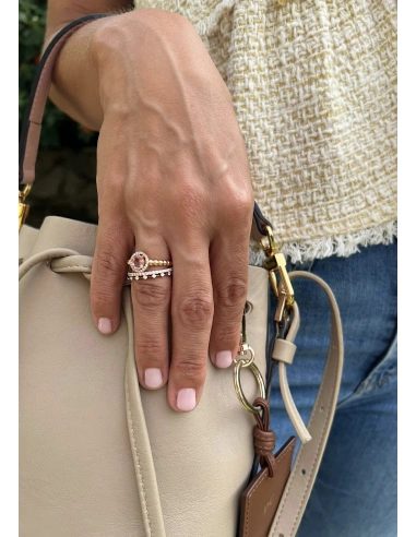 Anel BURBUJAS em ouro rosa 18K halo diamantes e turmalina.