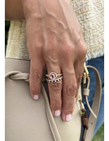 Anel BURBUJAS em ouro rosa 18K halo diamantes e turmalina.