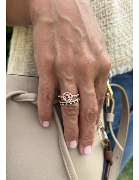 Anel BURBUJAS em ouro rosa 18K halo diamantes e turmalina.