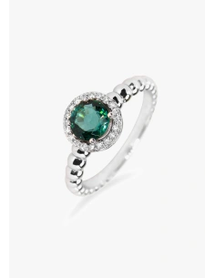 BURBUJAS 18K white gold diamonds and tourmaline halo ring.