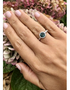 BURBUJAS 18K white gold diamonds and tourmaline halo ring. 2
