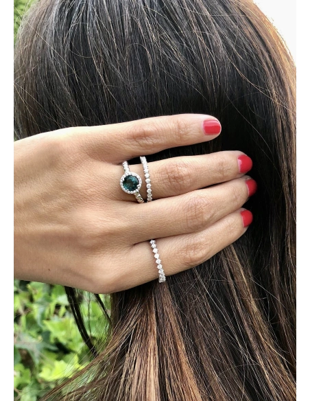 BURBUJAS 18K white gold diamonds and tourmaline halo ring.