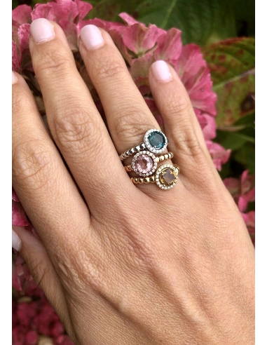 BURBUJAS 18K white gold diamonds and tourmaline halo ring.