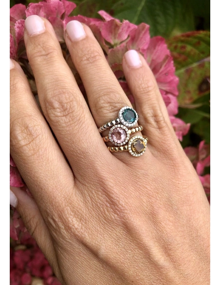 BURBUJAS 18K white gold diamonds and tourmaline halo ring.