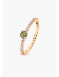 Anillo MARSEILLE en oro rosa y blanco de 18K con diamantes talla brillante y diamante central fancy Green