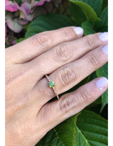 MARSEILLE 18K rose & white gold diamonds fancy green ring.