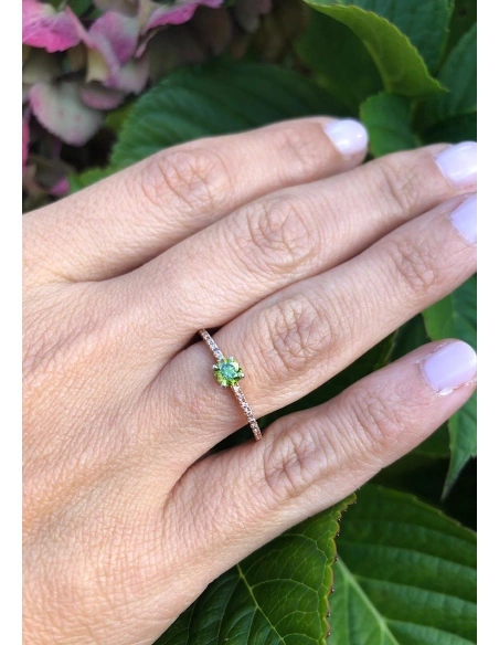 MARSEILLE 18K rose & white gold diamonds fancy green ring.