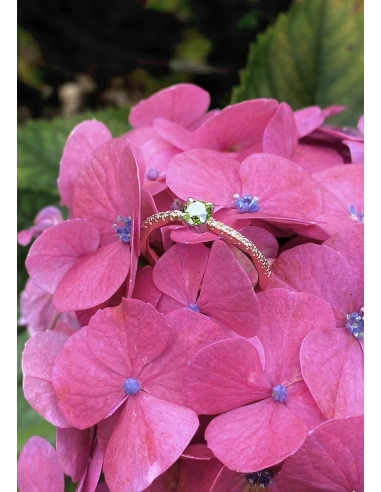 MARSEILLE 18K rose & white gold diamonds fancy green ring.