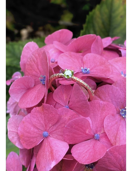 MARSEILLE 18K rose & white gold diamonds fancy green ring.