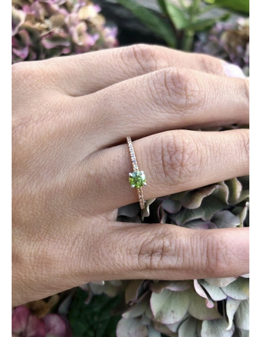 MARSEILLE 18K rose & white gold diamonds fancy green ring.