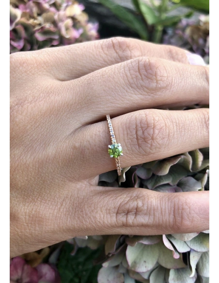 MARSEILLE 18K rose & white gold diamonds fancy green ring.